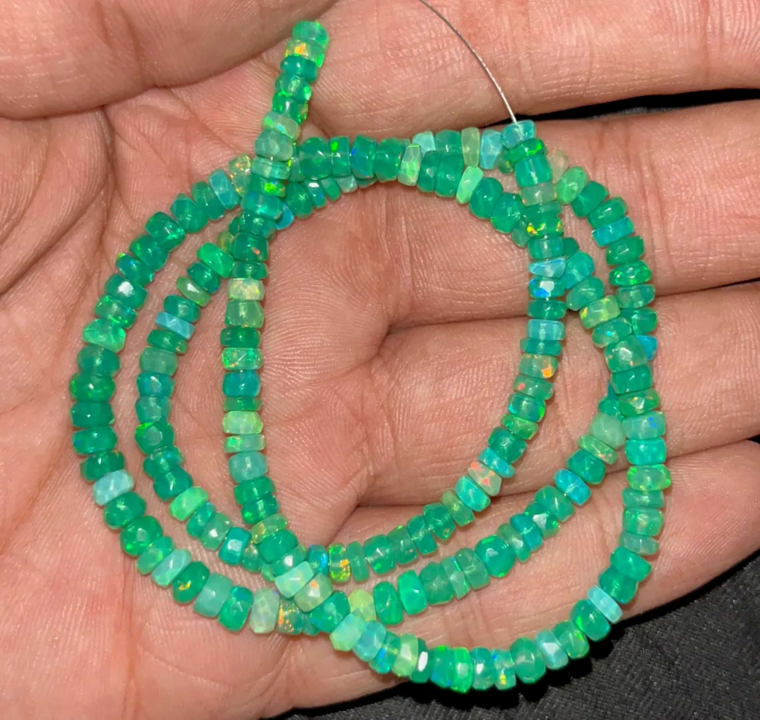 AAA+ Green Ethiopian Opal Faceted Rondelle Beads 3-4mm Green Faceted Opal Beads 16 Inch Green Opal Beads Rondelle Green Opal Strand