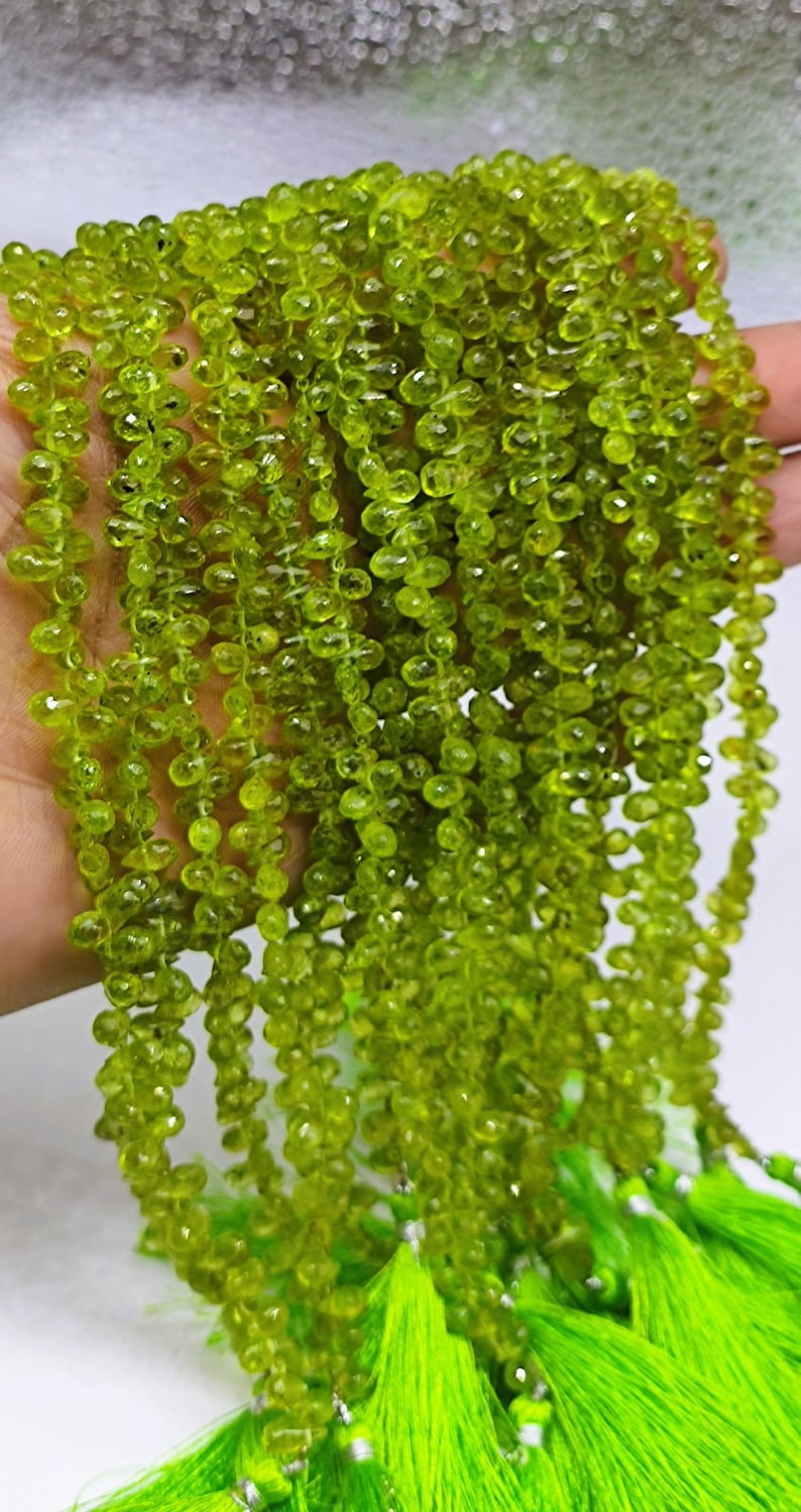 AAA Natural Peridot Faceted 4x6mm Teardrop Beads, AA+ Quality Green Gemstone Drops 8 Inch long For Jewelry Making Like Necklace , Bracelets, Earrings Gift for Mom