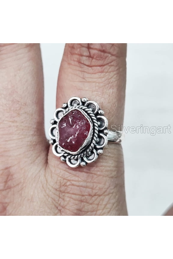 AAA Natural Ruby Ring, Rough Ruby Gemstone Ring, July Birthstone, Bohemian Ring, 925 Sterling Silver, Womens Ring, Christmas, Thanksgiving, Handmade, Statement Jewelry, Raw Gemstone Jewelry