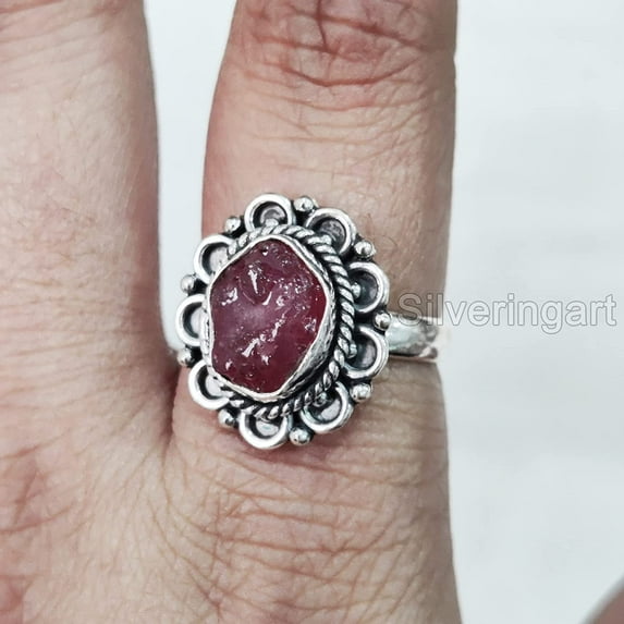 AAA Natural Ruby Ring, Rough Ruby Gemstone Ring, July Birthstone, Bohemian Ring, 925 Sterling Silver, Womens Ring, Christmas, Thanksgiving, Handmade, Statement Jewelry, Raw Gemstone Jewelry