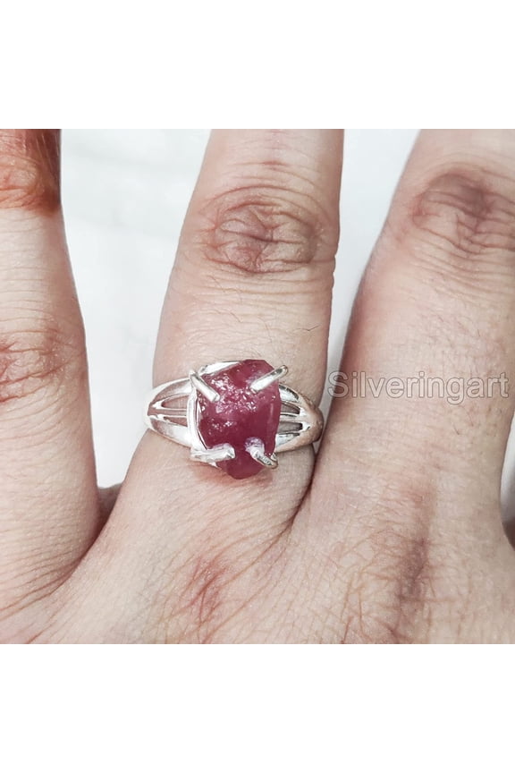 AAA Natural Ruby Ring, Rough Ruby Gemstone Ring, July Birthstone, Boho Gypsy Ring, 925 Sterling Silver, Womens Ring, Christmas, Thanksgiving, Handmade, Statement Jewelry, Raw Gemstone Jewelry