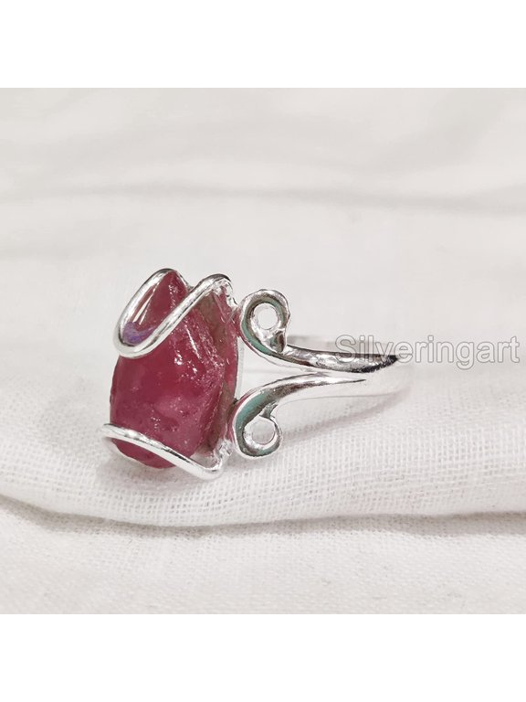AAA Natural Ruby Ring, Rough Ruby Gemstone Ring, July Birthstone, Hippie Wire Ring, 925 Sterling Silver, Womens Ring, Christmas, Thanksgiving, Handmade, Statement Jewelry, Raw Gemstone Jewelry