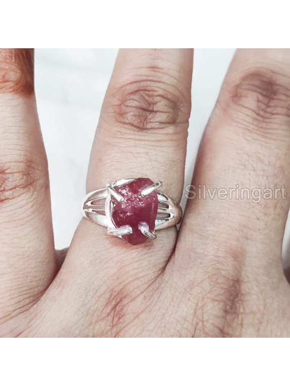 AAA Natural Ruby Ring, Rough Ruby Gemstone Ring, July Birthstone, Boho Gypsy Ring, 925 Sterling Silver, Womens Ring, Christmas, Thanksgiving, Handmade, Statement Jewelry, Raw Gemstone Jewelry