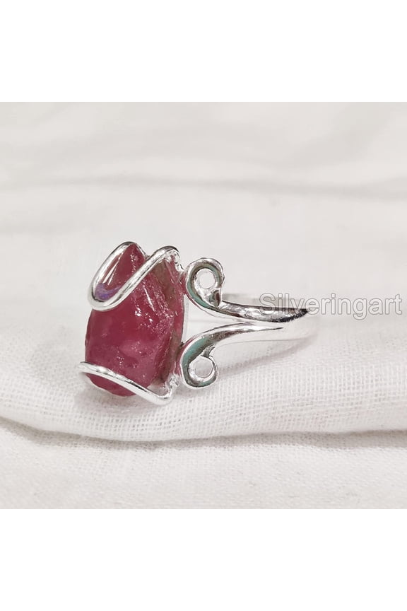 AAA Natural Ruby Ring, Rough Ruby Gemstone Ring, July Birthstone, Hippie Wire Ring, 925 Sterling Silver, Womens Ring, Christmas, Thanksgiving, Handmade, Statement Jewelry, Raw Gemstone Jewelry