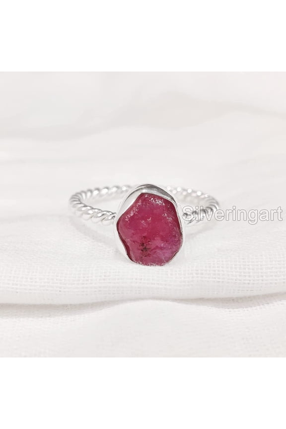 AAA Natural Ruby Ring, Rough Ruby Gemstone Ring, July Birthstone, Twisted Wire Band, 925 Sterling Silver, Womens Ring, Christmas, Thanksgiving, Handmade, Statement Jewelry, Raw Gemstone Jewelry