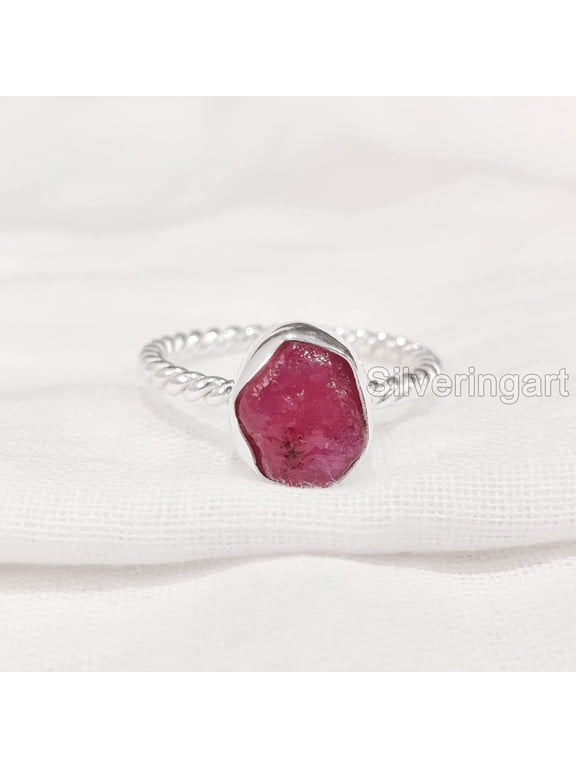 AAA Natural Ruby Ring, Rough Ruby Gemstone Ring, July Birthstone, Twisted Wire Band, 925 Sterling Silver, Womens Ring, Christmas, Thanksgiving, Handmade, Statement Jewelry, Raw Gemstone Jewelry