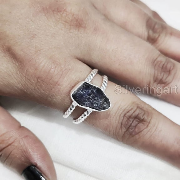 AAA Natural Tanzanite Ring, Rough Tanzanite Ring, December Birthstone, Twist Double Band, 925 Sterling Silver, Womens Ring, Christmas, Thanksgiving, Handmade, Statement Jewelry, Rough Gemstone Jewelry