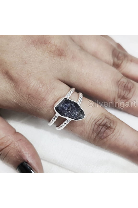AAA Natural Tanzanite Ring, Rough Tanzanite Ring, December Birthstone, Twist Double Band, 925 Sterling Silver, Womens Ring, Christmas, Thanksgiving, Handmade, Statement Jewelry, Rough Gemstone Jewelry