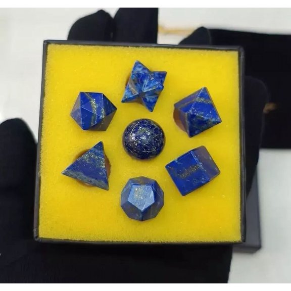 AAA Quality Lapis Lazuli Platonic Solids Set (7 Pieces) with Premium Gift Box