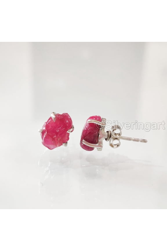 AAA Rough Ruby Stud Earring, Natural Ruby Earring, July Birthstone, Womens Earring, 925 Sterling Silver, Christmas, Thanksgiving, Mens Studs Earring, Handmade Jewelry, Raw Studs Earring