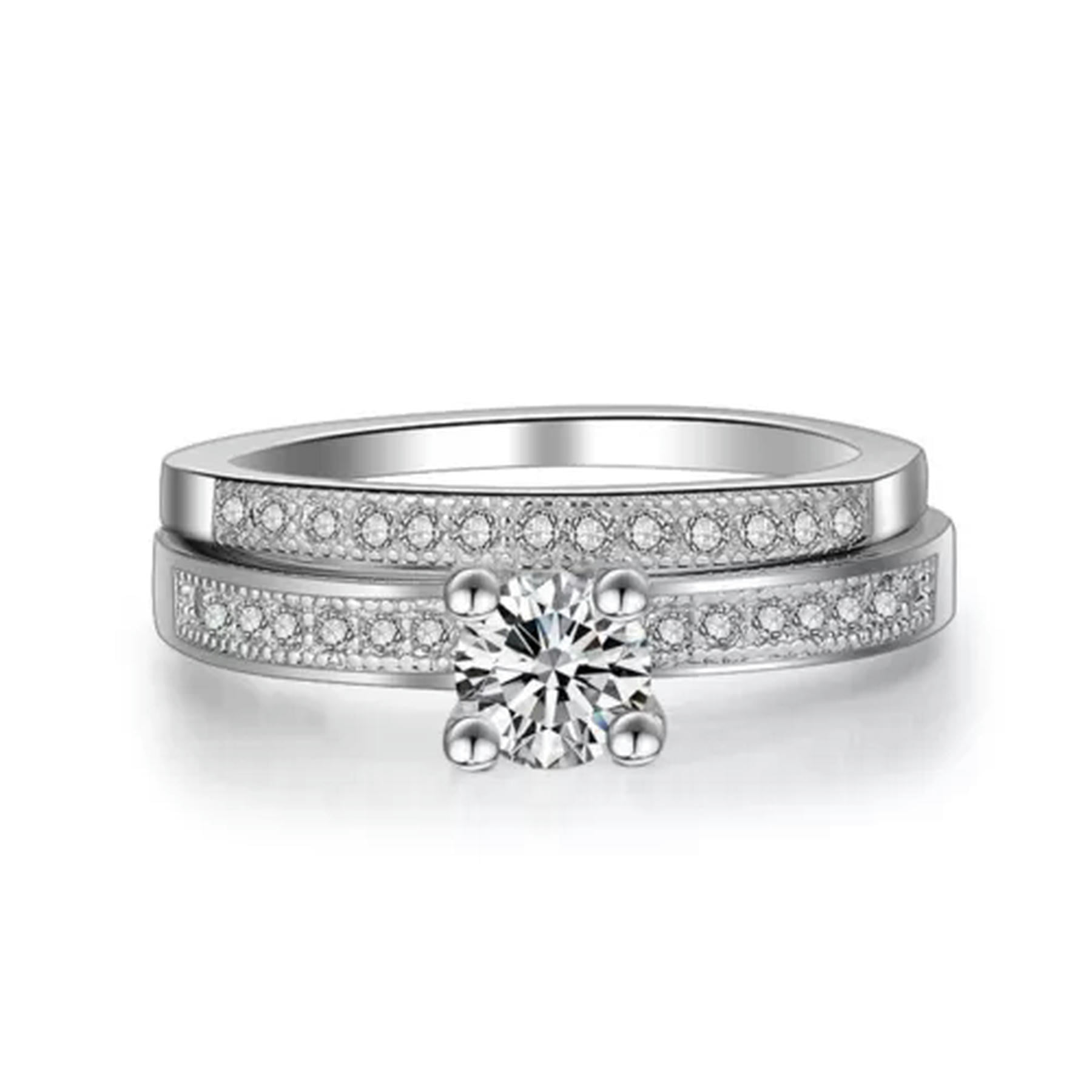 AAA Round Cut CZ Ring Band 925 Silver Men Women Engagement Anniversary