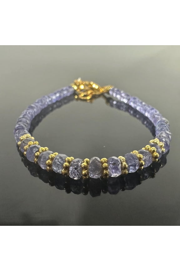 AAA Tanzanite Beaded Bracelet: 14k Gold Plated Clasp, Dainty Gemstone Jewelry