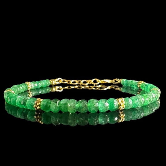 AAA Zambian Emerald Faceted Bead Bracelet: Gold Finish, Handmade