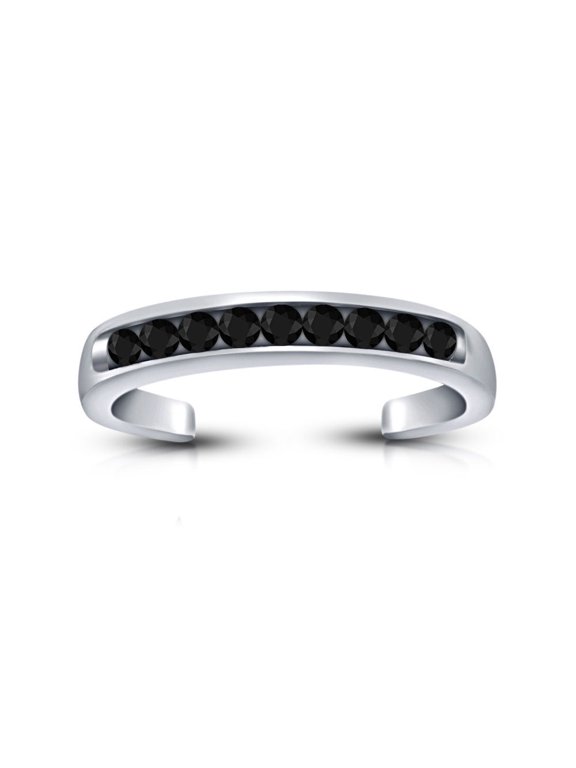 AAA black diamond 14k white gold over channel set adjustable band toe ring fine