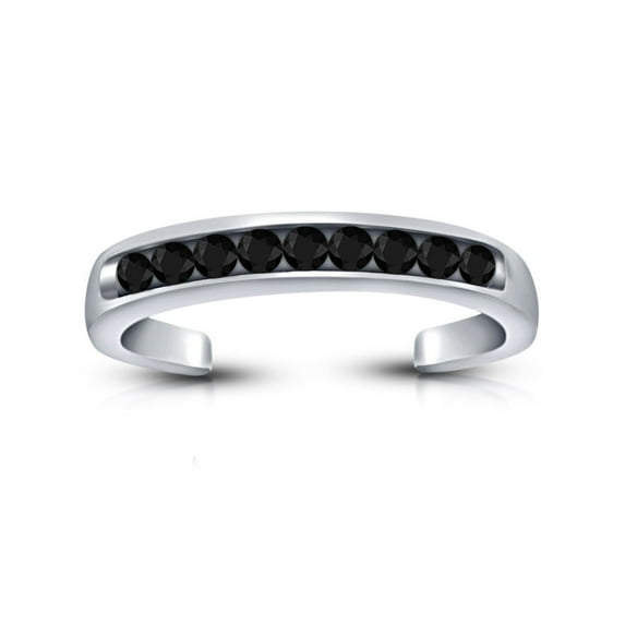 AAA black diamond 14k white gold over channel set adjustable band toe ring fine