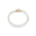 thumbnail image 1 of AAAA Quality 8-9mm Round White Freshwater Cultured Pearl Bracelet with 14K Yellow Gold Flower Clasp in 7.5 Length for Women, 1 of 8