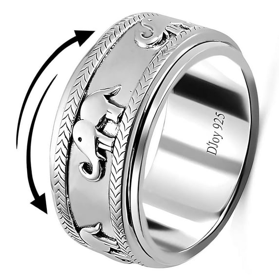 Fidget Rings Spinner Ring for Women - Spinning Anxiety Ring for Men - Wedding Band 925 Sterling Silver Platinum Plated Animal Elephant Jewelry Stress Relief Size 5 Christmas Gifts