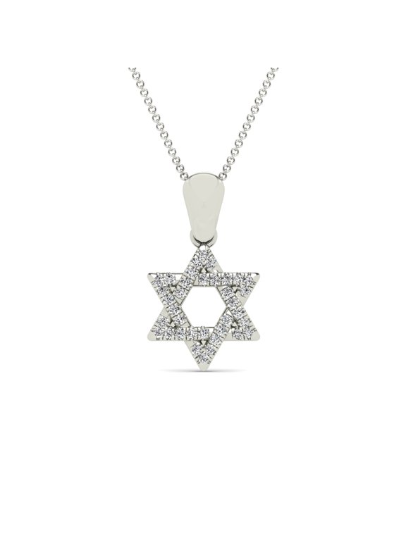 AAAMARK 10K White Gold 1/10ct TDW Diamond Star of David Pendant Necklace (GH, I1)