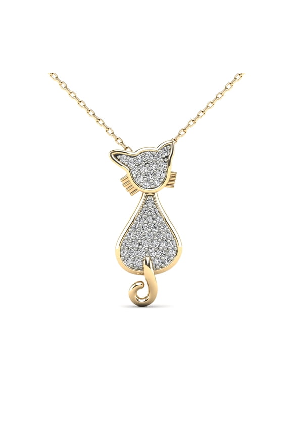 AAAMARK 10K Yellow Gold 1/10ct TDW Diamond Cat Pendant Necklace (GH,I1)