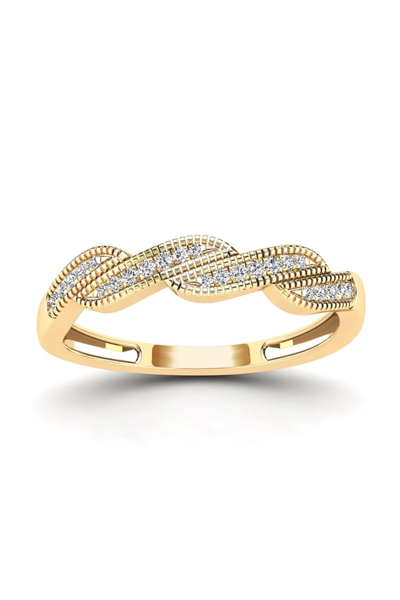 AAAMARK 10K Yellow Gold 1/10ct TDW Eternal wave Diamond Band Ring with Fine Milgrain Border (GH,I1)