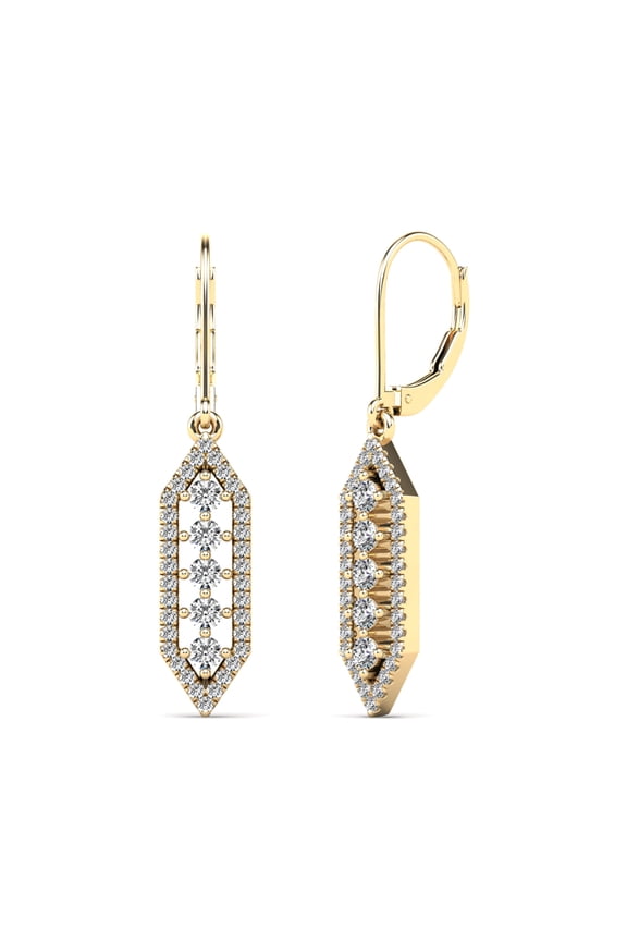 AAAMARK 10K Yellow Gold 1/2ct. TDW Diamond Hexagon Cluster Dangle Drop Earring (GH, I1)