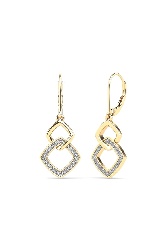 AAAMARK 10K Yellow Gold 1/8ct TDW Diamond Interlocking Square Shape Dangle Drop Earrings (GH, I1)