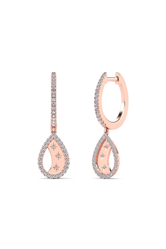 AAAMARK 14K Rose Gold 1/3ct. TDW Diamond Crescent Moon in Pear Shape Dangle Hoop Earrings (GH, I1)