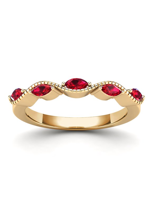 AAAMARK 14K Yellow Gold 1/2 CTTW Marquise Cut Ruby Stackable Band Ring with Fine Milgrain Border (GH, I1)