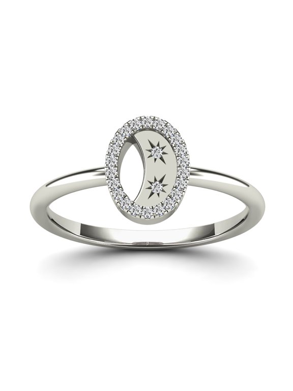 14K White Gold 1/10ct. TDW Diamond Crescent Moon in Oval Shape Ring (GH, I1)