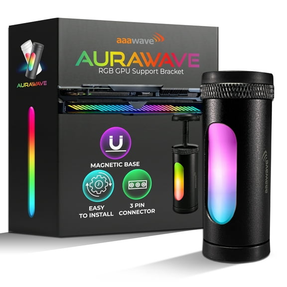 AAAwave AuraWave GPU Support Bracket Graphic Cards Sag Holder Brace, 5V 3 PIN ARGB Adjustable Height with Magnet Base (Black)