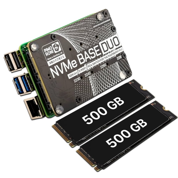 AAAwave NVMe Base Duo M.2 HAT PCIe Extension w/ (2-Pack) of 512 GB M.2 2280 Internal Solid State Drive SSD