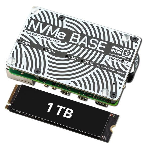 AAAwave NVMe Base M.2 HAT PCIe Extension w/ 1 TB M.2 2280 Internal Solid State Drive SSD