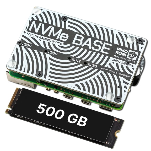 AAAwave NVMe Base M.2 HAT PCIe Extension w/ 500 GB M.2 2280 Internal Solid State Drive SSD
