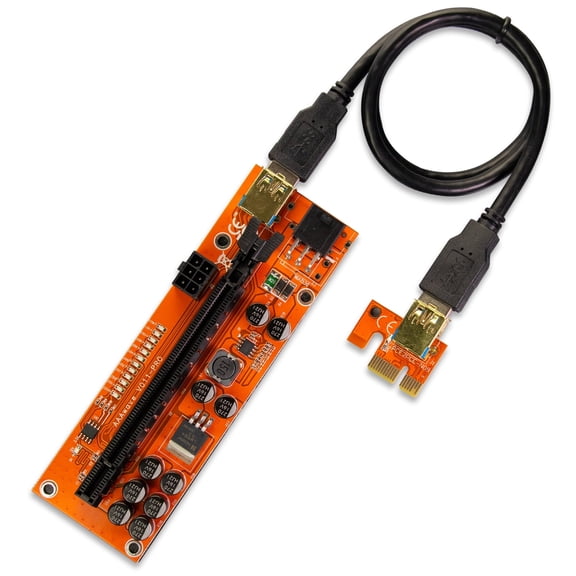 AAAwave PCIE Riser VER 011 PRO 1x to 16x Graphic Extension for GPU Mining 60cm USB 3.0 Cable, 10 Solid Capacitors, 12 Led Lights, 2x 6PIN and 2 Power Options