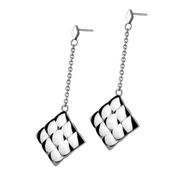 AAB Style ESS-140 Stainless Steel Drop Down Earring with Textured Diamond Pattern