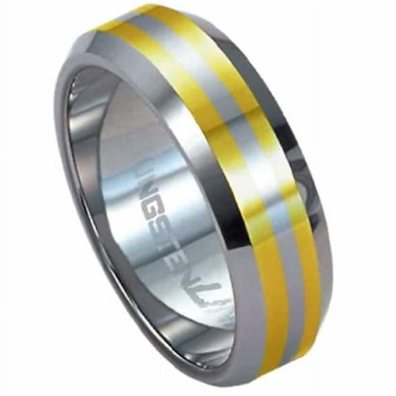 AAB Style Tungsten Carbide Ring with Gold Stripes 6mm