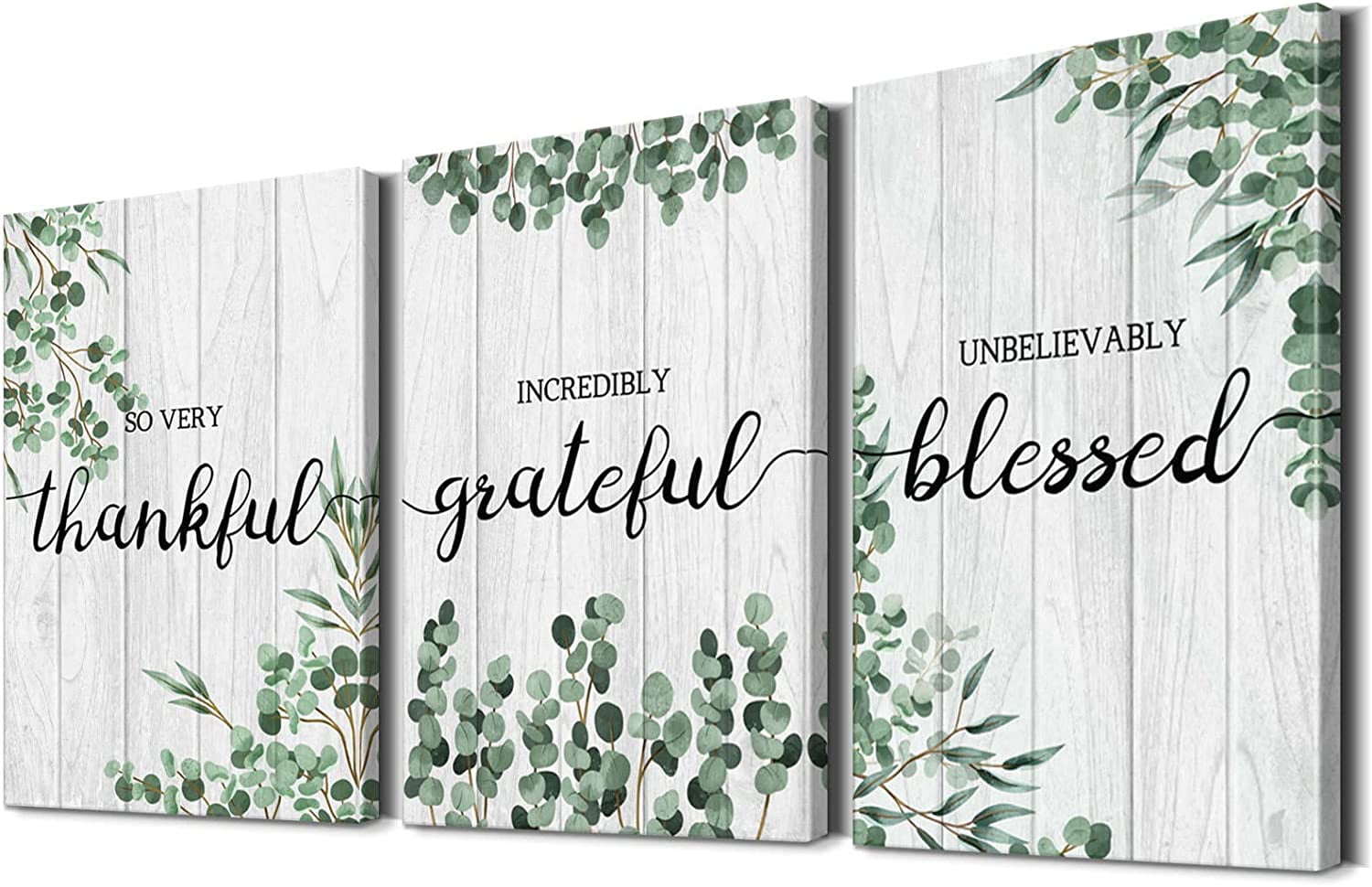 Grateful Thankful Blessed Wood Framed White Sign Wall Décor - Schafer Art Studio