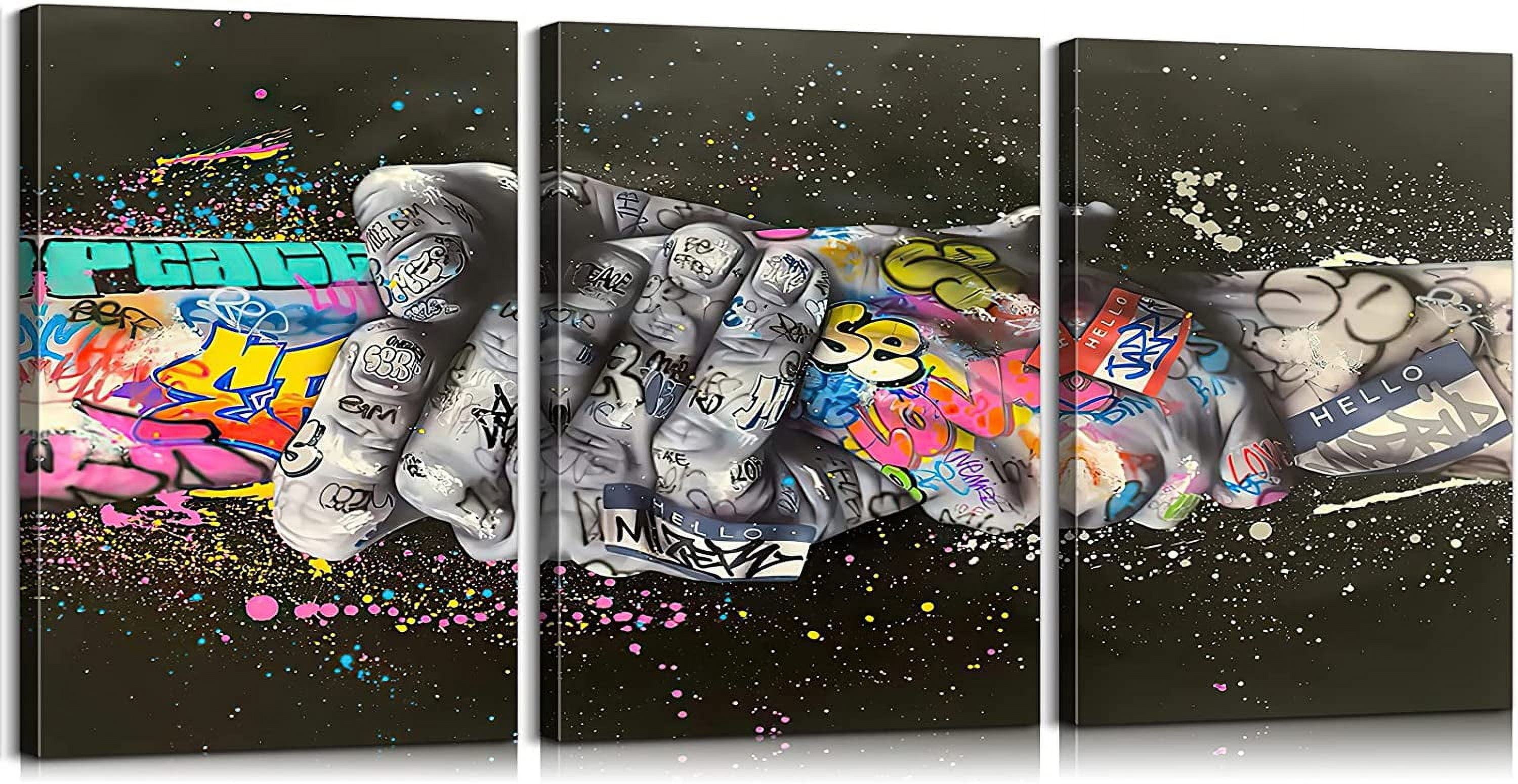 CIRABKY Graffiti Wall Art Canvas - Large Colorful Hand Of God Print For Living Room, Bedroom & Office
