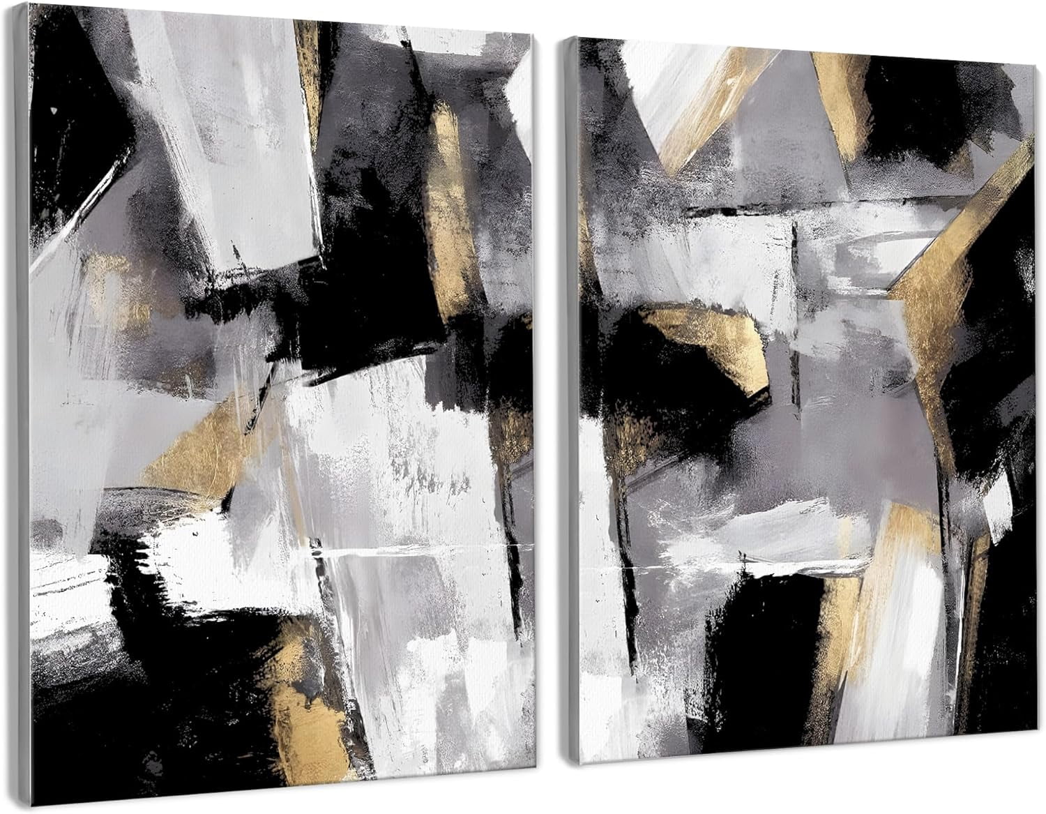 AABERIC Abstract Black and Gold Wall Art Set of 4 Modern Black Gold