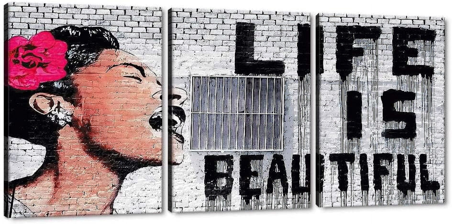 MAMAGO Banksy Graffiti-Wandbild – 3-teilig, 183x91 Cm, Leinwand Auf Holzrahmen, Fertig Zum Aufhängen