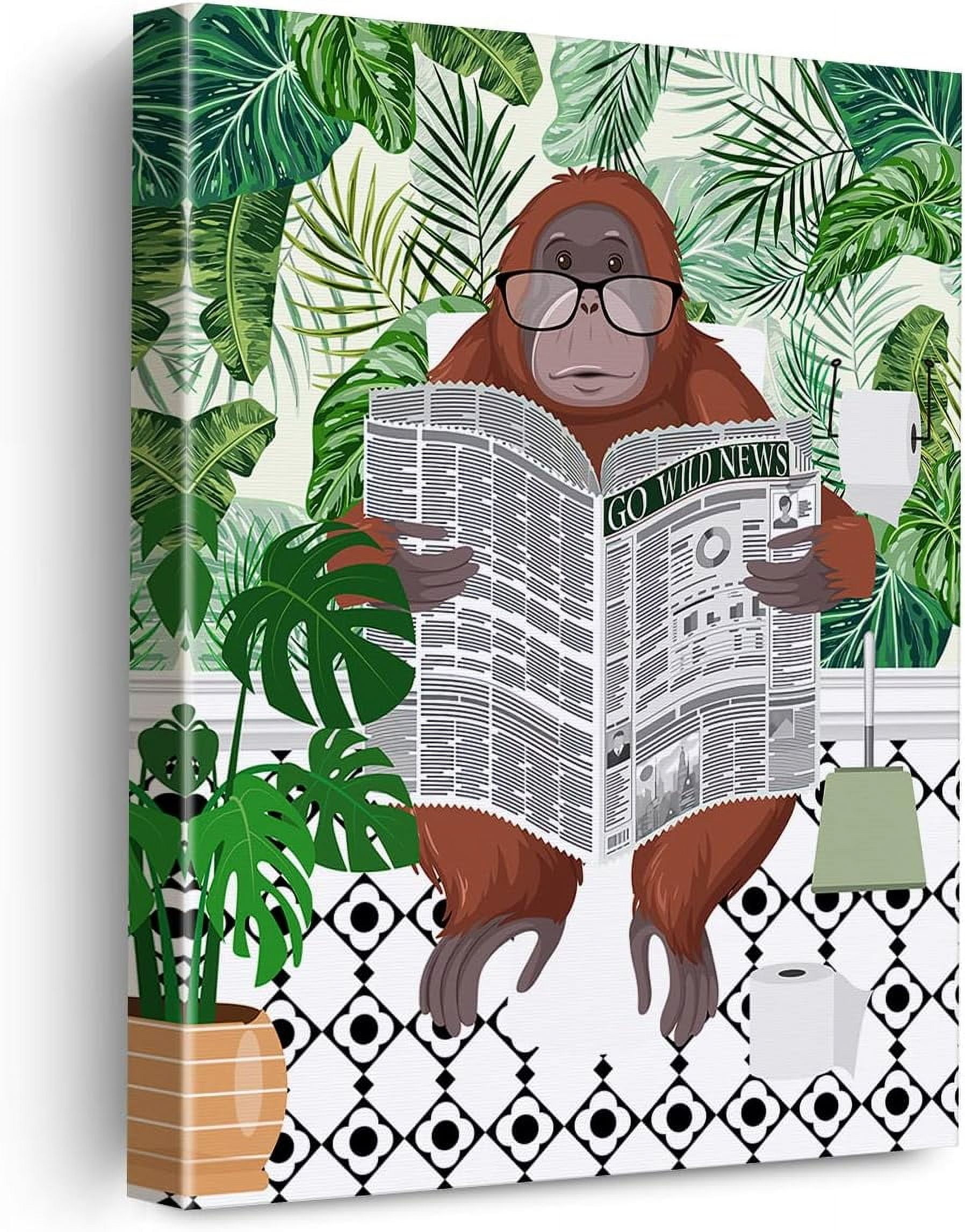 AABERIC Bathroom Tiger on Toilet Reading Newspaper Canvas Poster ...