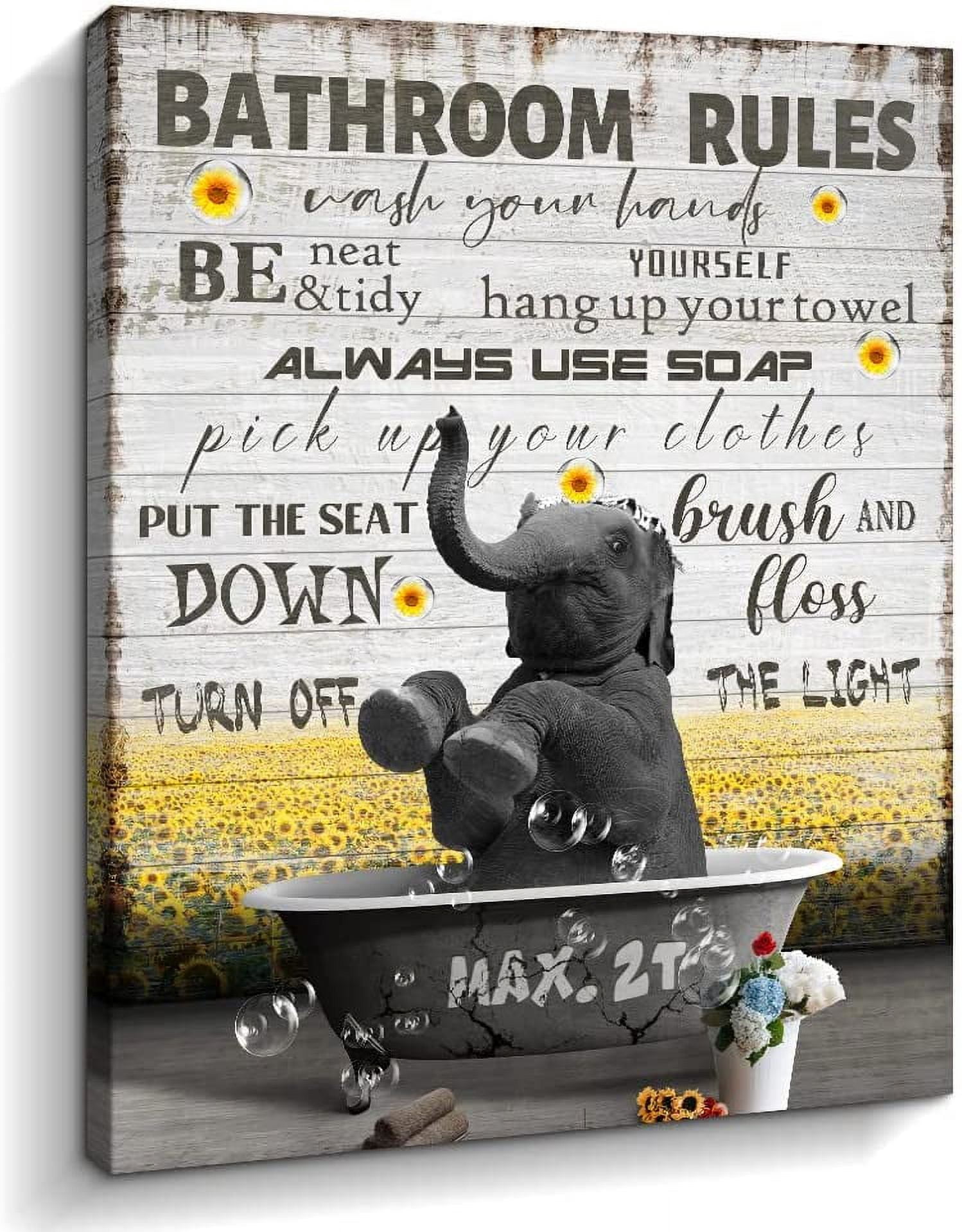AABERIC Bathroom Wall Decor Funny Bathroom Rules Quote Canvas Wall Art