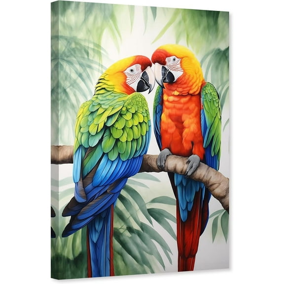 AABERIC Bird Wall Art Colorful Parrot Canvas Tropical Rain Forest Animal Picture Print Macaw Painting for Bathroom Decor Unframed 16x20 Inch