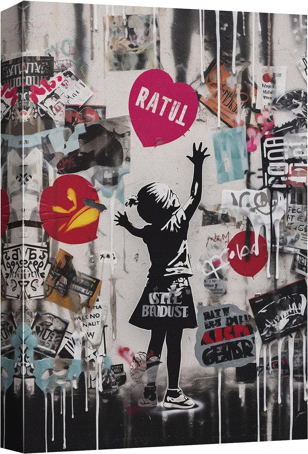 AABERIC Canvas Print Wall Art Banksy Panda with Handguns on Wall Cities ...