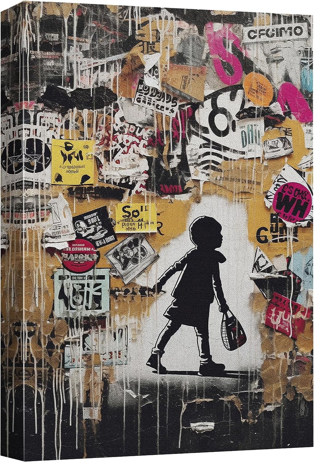 AABERIC Canvas Print Wall Art Banksy Panda with Handguns on Wall Cities ...