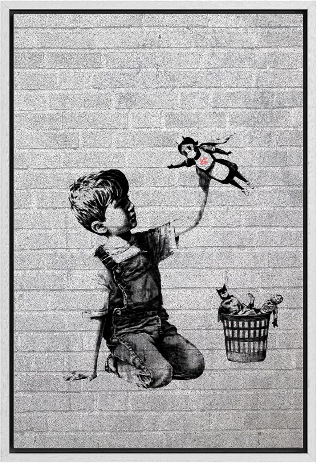 AABERIC Canvas Print Wall Art Banksy Panda with Handguns on Wall Cities ...