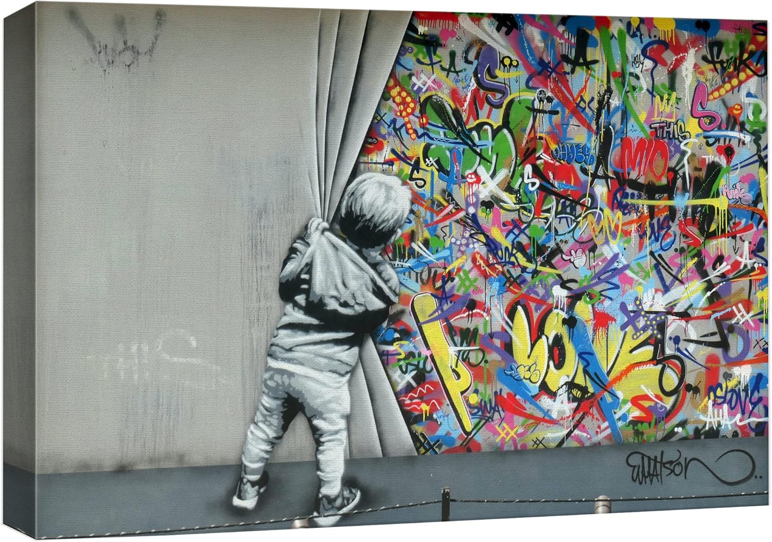 AABERIC Canvas Print Wall Art Banksy Panda with Handguns on Wall Cities ...