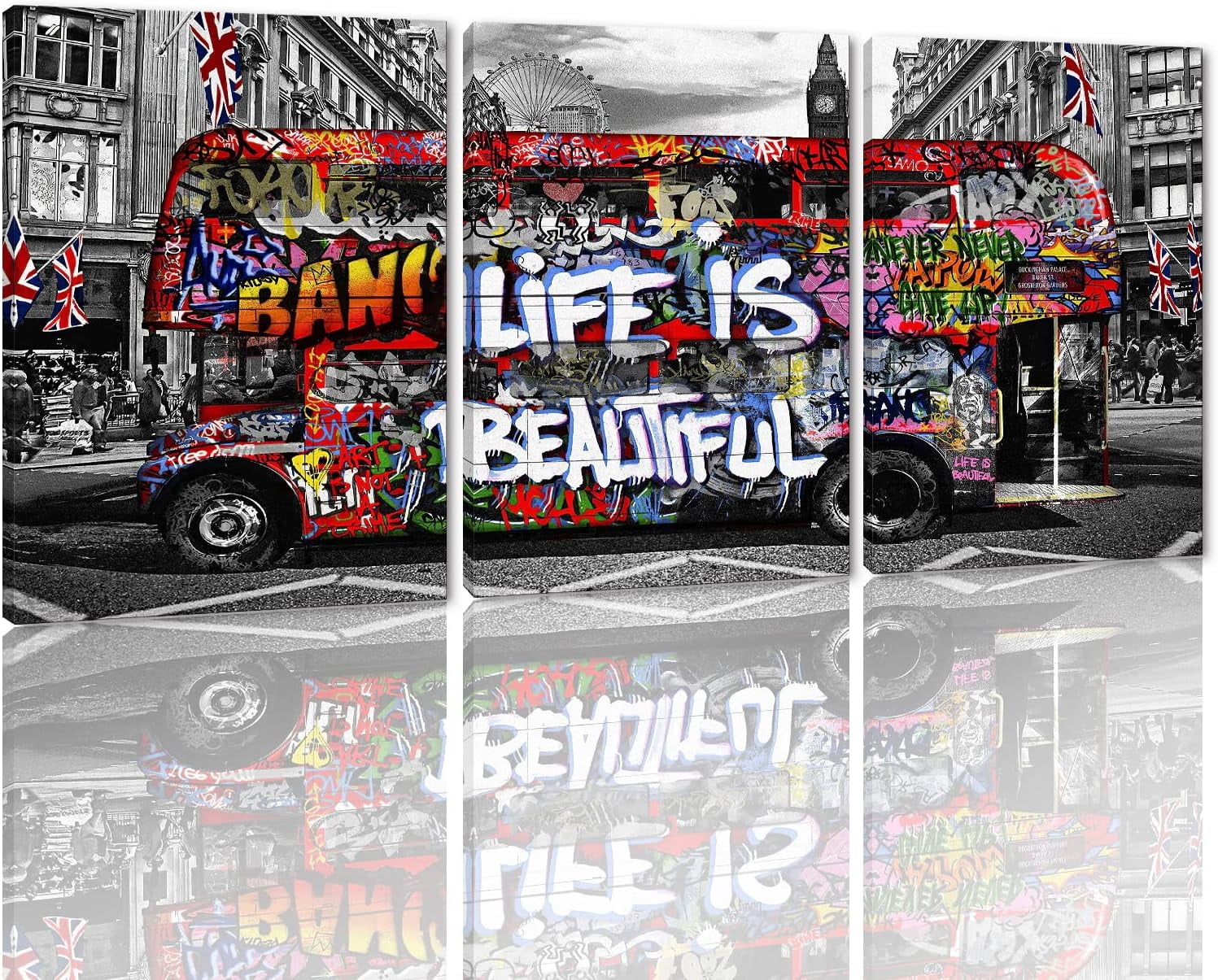 AABERIC Canvas Wall Art Banksy Graffiti Pictures 3 Panels Graffiti Bus ...