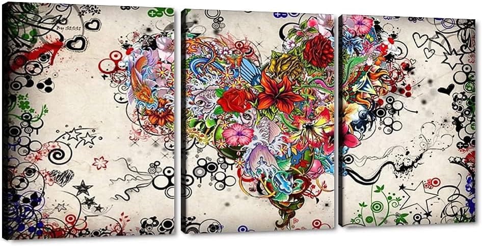 AABERIC Canvas Wall Art Graffiti Pictures 3 Panels Love Painting Modern ...
