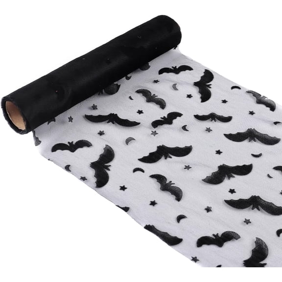 Halloween Bats Tulle Gauze Decorations Roll - Spider Web Patterned Mesh Fabric for Table Cover, Gift Wrapping, Party Supplies-11x108in-10pcs
